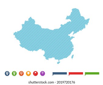 Abstract line blue China map with pointer marks for infographic.
