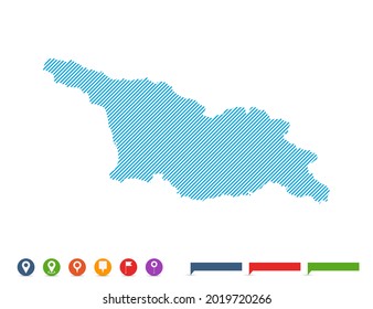 Resumen de línea azul Georgia mapa con marcas de puntero para infografía.