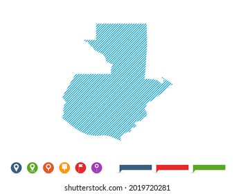 Abstract line blue Guatemala map with pointer marks for infographic.