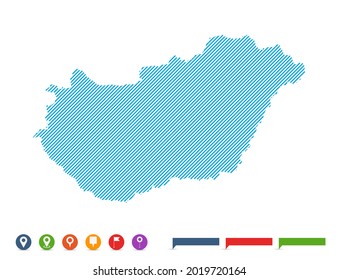 Abstract line blue Hungary map with pointer marks for infographic.