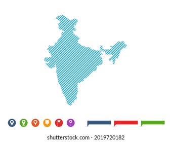Abstrakte Linie blaue Indien Karte mit Zeigermarken für Infografik.