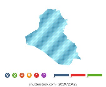 Resumen de línea azul mapa de Iraq con marcas de puntero para infografía.