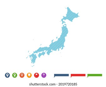 Abstract line blue Japan map with pointer marks for infographic.