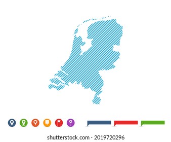 Abstract line blue Netherland map with pointer marks for infographic.