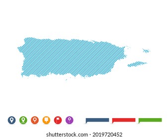 Abstract line blue Puerto Rico map with pointer marks for infographic.
