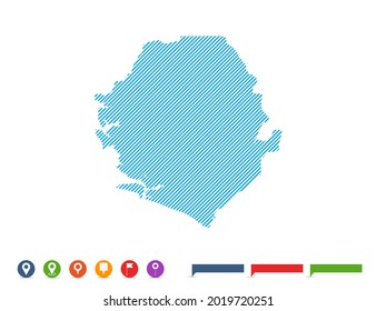 Abstract line blue Sierra Leone map with pointer marks for infographic.