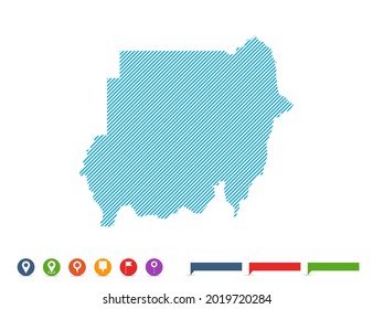 Abstract line blue Sudan map with pointer marks for infographic.
