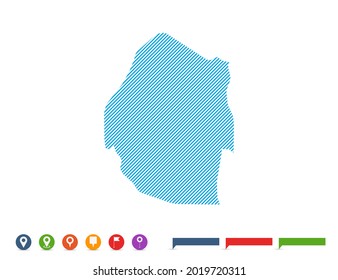 Abstract line blue Swaziland map with pointer marks for infographic.