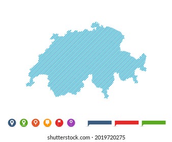 Abstract line blue Switzerland map with pointer marks for infographic.