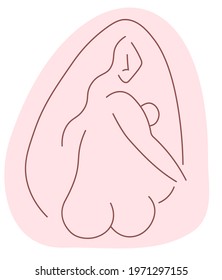 Abstract line body of a woman with long hair on a pink background