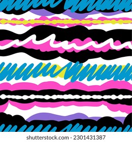 abstract line brush scratch stroke shape vector neon color seamless pattern