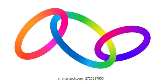 Cadenas de línea Abstractas con degradado de color, aisladas sobre fondo blanco. Gráficos de forma de círculo de Vector. Elementos de la línea del arco iris con el concepto de conexión