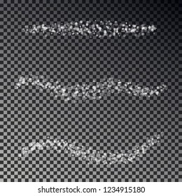 Abstract line of Christmas falling snow vector isolated. Decoration snowflake line collection, Xmas transparent decoration effect. Magic white snowfall texture. Vector illustration.