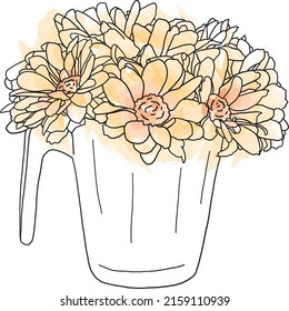 Abstract line of chrysanthemum on white background with color spread background.