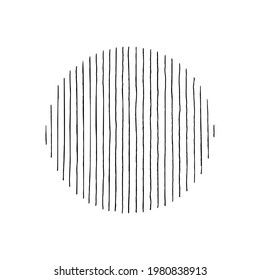 Abstract Line Circle in Minimal Trendy Style. Vector Round Graphic Element of Hand Drawn Texture for creating Patterns, Invitations, Posters, Cards. Isolated on white background