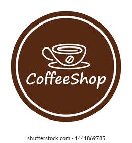 Abstract line coffee cup logo concept. Coffee Shop Logo Design Element in Vintage Style for Logotype, Label, Badge and other design. Cup retro vector illustration.