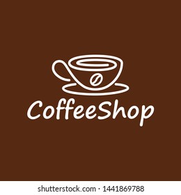 Abstract line coffee cup logo concept. Coffee Shop Logo Design Element in Vintage Style for Logotype, Label, Badge and other design. Cup retro vector illustration.