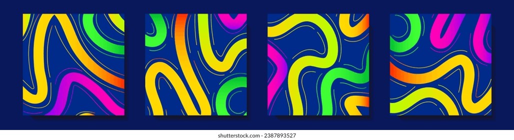 Abstract line color banner neon style set