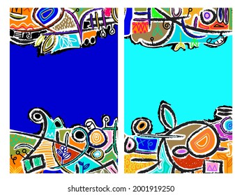 Ilustración del vector de color de la línea abstracta. Rough, grabado, diseño, postal, cubierta, huella de pared, tarjeta, decoración.
