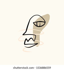 Abstract line continuous face. Contemporary drawing in modern cubism style. Portrait of a woman face isolated on colorful pastel textures with shapes.
