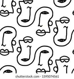 Abstract line continuous face. Contemporary drawing in modern cubism style. 