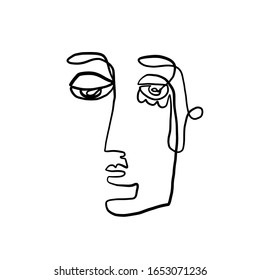 Abstract line continuous face. Contemporary drawing in modern cubism style. Portrait of a woman or man in trendy minimalism vector. 