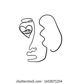 Abstract line continuous face. Contemporary drawing in modern cubism style. Portrait of a woman or man in trendy minimalism vector. 