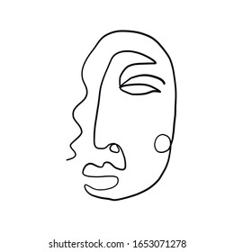 Abstract line continuous face. Contemporary drawing in modern cubism style. Portrait of a woman or man in trendy minimalism vector. 