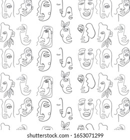 Abstract line continuous face. Contemporary drawing in modern cubism style. Portrait of a woman or man in trendy minimalism vector. 