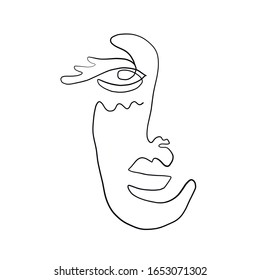 Abstract line continuous face. Contemporary drawing in modern cubism style. Portrait of a woman or man in trendy minimalism vector. 