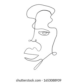 Abstract line continuous face. Contemporary drawing in modern cubism style. Portrait of a woman face isolated on colorful pastel textures with shapes.  