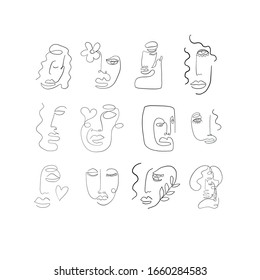 Cara continua en línea abstracta. Dibujo contemporáneo al estilo cubista moderno.  