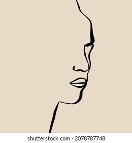 Abstract line continuous face. Contemporary drawing in modern cubism style. Decor Printable Art, Abstract Art Prints, Modern Wall Art, House Warming Gift.