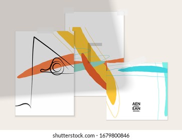 Cara continua en línea abstracta. Retrato de una mujer sobre texturas orgánicas pastel con formas y líneas. Composición contemporánea en estilo moderno cubismo. El arte mural se burla de la sombra.