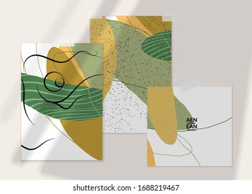 Abstract line continuous face. Portrait of a woman face on organic pastel textures with shapes and lines. Contemporary composition in modern cubism art style. Wall art mock up with shadow overlay.