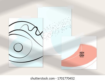 Cara continua en línea abstracta. Retrato de una mujer sobre texturas orgánicas pastel con formas y líneas. Composición contemporánea en estilo moderno cubismo. El arte mural se burla de la sombra.