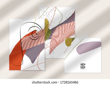 Abstrakte Linie durchgehendes Gesicht. Porträt einer Frau Gesicht auf organischen Pastelltexturen mit Formen und Linien. Zeitgenössische Komposition im modernen Kubismus Art Stil. Die Wall-Kunst spottet sich mit dem Schattenüberlagern.