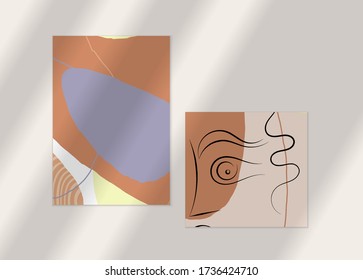 Abstrakte Linie durchgehendes Gesicht. Porträt einer Frau Gesicht auf organischen Pastelltexturen mit Formen und Linien. Zeitgenössische Komposition im modernen Kubismus Art Stil. Die Wall-Kunst spottet sich mit dem Schattenüberlagern.
