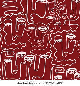 Abstract line continuous faces. Contemporary background in modern cubism style. Printable artwork. 