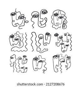 Resumen de líneas de rostros continuos. Dibujo contemporáneo al estilo cubista moderno. 
