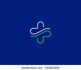 Abstract line cross logo design. Hands care medical vector logotype.