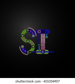 Abstract line design letter logo created with colorful line segments