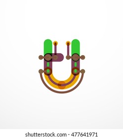 Abstract line design letter U logo created with colorful line segments