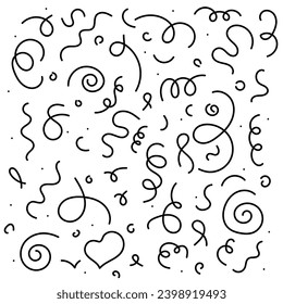 Conjunto de formas de confeti de doodle de línea abstracta. Estilo de arte minimalista. Colección para la celebración de la fiesta. Los niños son de formas sencillas y modernas, con una decoración de garabatos.