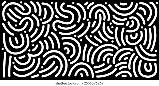 Abstract line doodle pattern in black background
