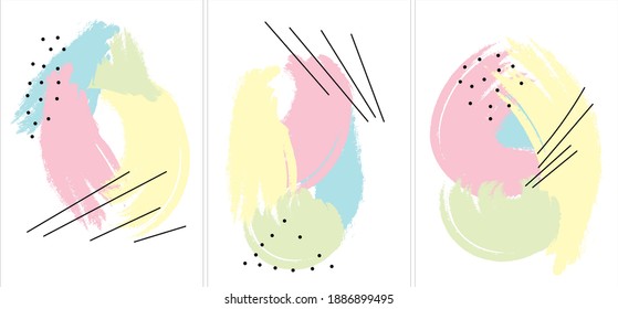 Abstract line and dot pattern on brushstrokes. illustration in trendy multicolored shades for web screensavers, vector format A 4. Modern banner in black and white combinations for packaging template or postcard.