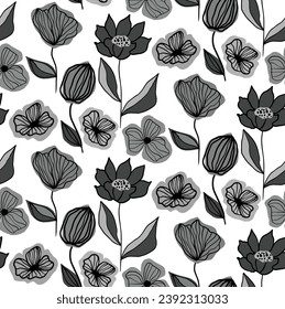 Resumen de líneas Dibujo de anturio Mezcla Flores y hojas Patrón vectorial sin soldadura Fondo aislado