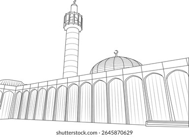 Desenho de linha abstrata da Mesquita Central em Londres, Reino Unido, um marco islâmico proeminente e local de culto.