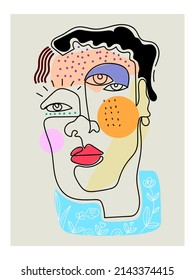 Dibujo de líneas abstractas de caras coloridas retrato ilustración vectorial. Aislado sobre fondo blanco.
