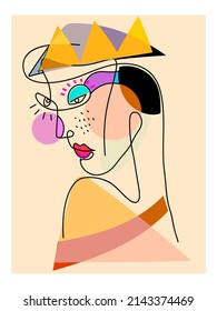 Abstract line drawing colorful faces portrait vector illustration. Isolated on white background.